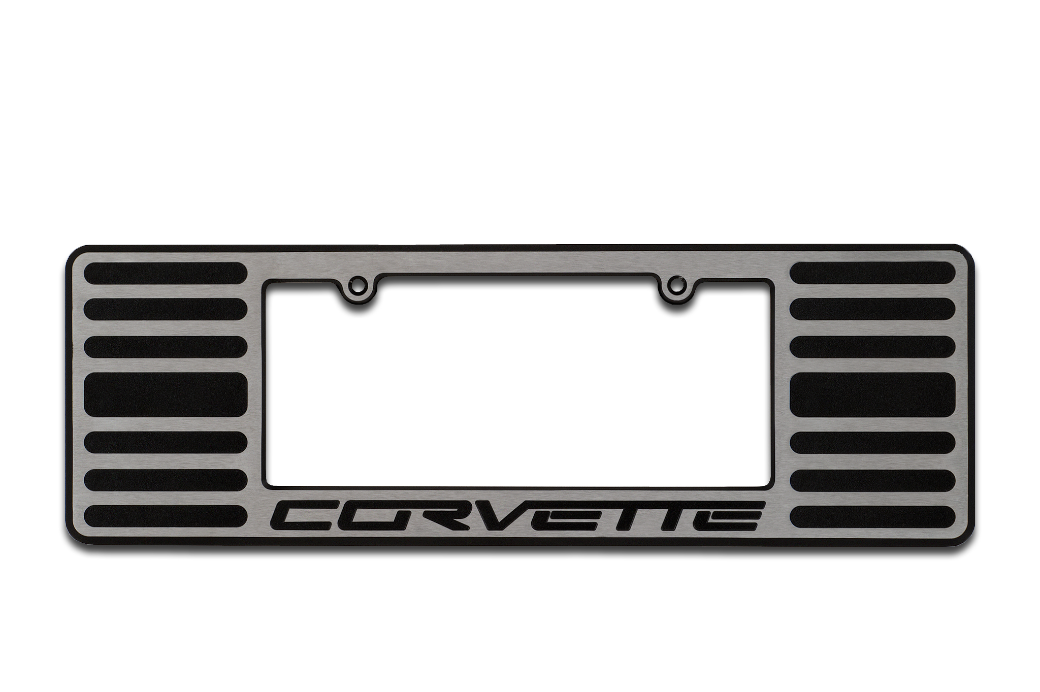 Corvette Wide License Plate Frame w/ "Corvette" Logo Engraved on Surface Two Tone